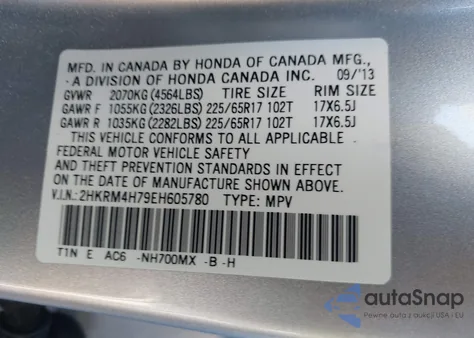 2014 Honda Cr-V Ex-L из США, поврежденный, VIN 2HKRM4H79EH605780